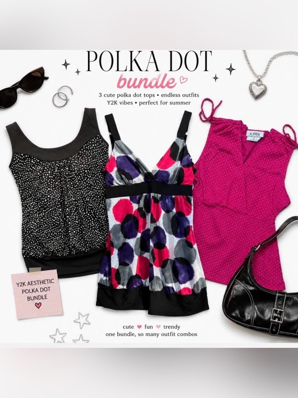 Y2K Polka Dot Top Bundle x3 Medium A.BYER + Rue21 2000s 💗vintage Women’s Lot
